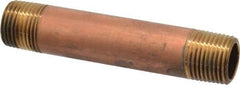 Merit Brass - 4" Long, 1/2" Pipe Threaded Brass Pipe Nipple - BSPT Thread, Red Brass - Eagle Tool & Supply