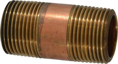 Merit Brass - 2" Long, 3/4" Pipe Threaded Brass Pipe Nipple - BSPT Thread, Red Brass - Eagle Tool & Supply