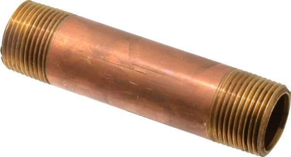 Merit Brass - 4" Long, 3/4" Pipe Threaded Brass Pipe Nipple - BSPT Thread, Red Brass - Eagle Tool & Supply