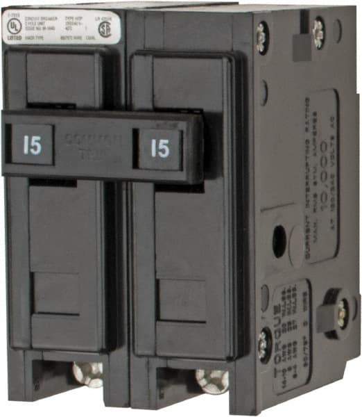 Eaton Cutler-Hammer - 15 Amp, 120/240 VAC, 24 VDC, 48 VDC, 80 VDC, 2 Pole, Plug In Miniature Circuit Breaker - Thermal Magnetic Trip, 14-4 AWG, 2-3/8 Inch Deep x 2-15/16 Inch High x 2 Inch Wide - Eagle Tool & Supply