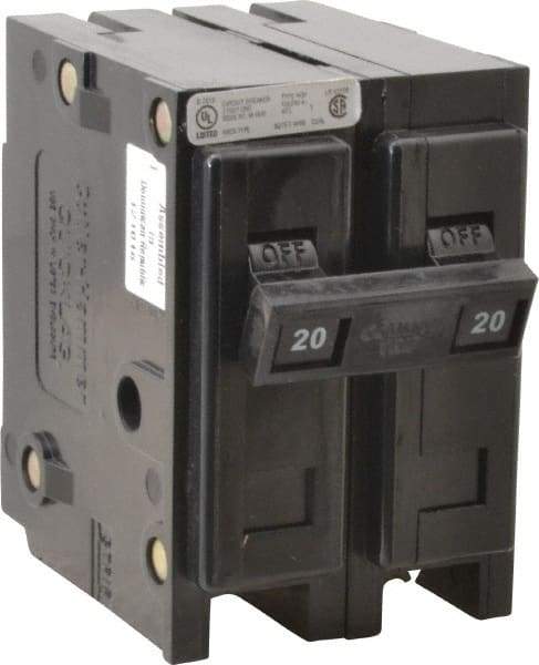 Eaton Cutler-Hammer - 20 Amp, 120/240 VAC, 24 VDC, 48 VDC, 80 VDC, 2 Pole, Plug In Miniature Circuit Breaker - Thermal Magnetic Trip, 10 kA Breaking Capacity, 14-4 AWG, 2-3/8 Inch Deep x 2-15/16 Inch High x 2 Inch Wide - Eagle Tool & Supply