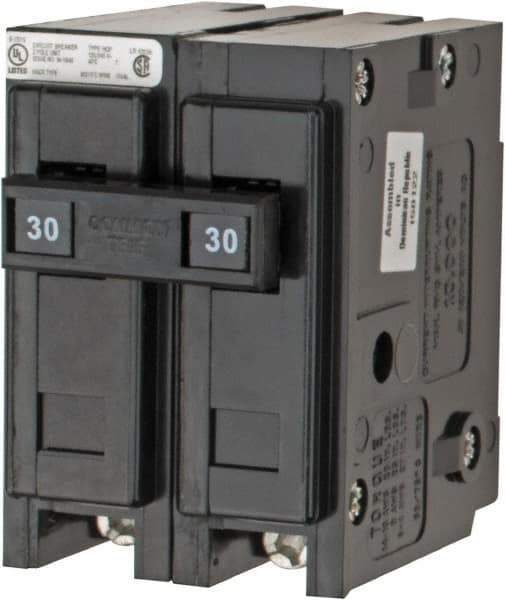 Eaton Cutler-Hammer - 30 Amp, 120/240 VAC, 24 VDC, 48 VDC, 80 VDC, 2 Pole, Plug In Miniature Circuit Breaker - Thermal Magnetic Trip, 14-4 AWG, 2-3/8 Inch Deep x 2-15/16 Inch High x 2 Inch Wide - Eagle Tool & Supply