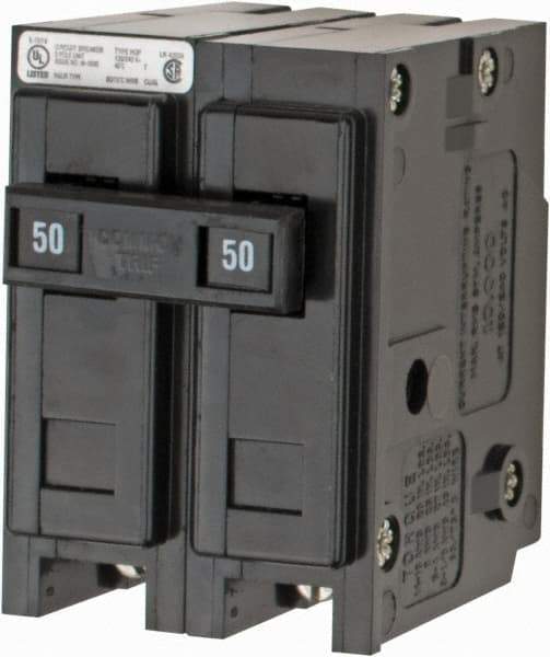Eaton Cutler-Hammer - 50 Amp, 120/240 VAC, 24 VDC, 48 VDC, 80 VDC, 2 Pole, Plug In Miniature Circuit Breaker - Thermal Magnetic Trip, 14-4 AWG, 2-3/8 Inch Deep x 2-15/16 Inch High x 2 Inch Wide - Eagle Tool & Supply
