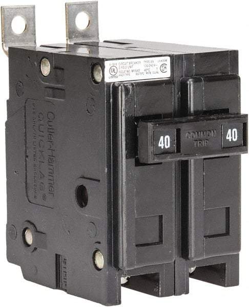 Eaton Cutler-Hammer - 40 Amp, 120/240 VAC, 24 VDC, 48 VDC, 80 VDC, 2 Pole, Bolt On Miniature Circuit Breaker - Thermal Magnetic Trip, 14-4 AWG, 2-3/8 Inch Deep x 2-15/16 Inch High x 2 Inch Wide - Eagle Tool & Supply