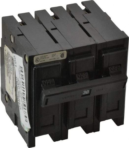 Eaton Cutler-Hammer - 30 Amp, 240 VAC, 3 Pole, Plug In Miniature Circuit Breaker - Thermal Magnetic Trip, 14-4 AWG, 2-3/8 Inch Deep x 2-15/16 Inch High x 3 Inch Wide - Eagle Tool & Supply