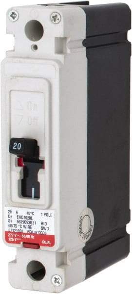 Eaton Cutler-Hammer - 20 Amp, 125 VDC, 240 VAC, 1 Pole, Molded Case Circuit Breaker - Thermal Magnetic Trip, 18 kA at 240 VAC Breaking Capacity, 14-1/0 AWG, 3-3/8 Inch Deep x 6 Inch High x 4-1/8 Inch Wide - Eagle Tool & Supply