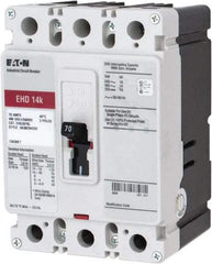 Eaton Cutler-Hammer - 70 Amp, 250 VDC, 480 VAC, 3 Pole, Molded Case Circuit Breaker - Thermal Magnetic Trip, 18 kA at 240 VAC Breaking Capacity, 14-1/0 AWG, 3-3/8 Inch Deep x 6 Inch High x 4-1/8 Inch Wide - Eagle Tool & Supply