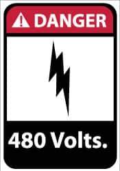 NMC - "Danger - 480 Volts", 14" Long x 10" Wide, Rigid Plastic Safety Sign - Rectangle, 0.05" Thick, Use for Accident Prevention - Eagle Tool & Supply