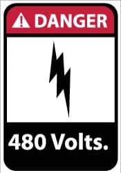 NMC - "Danger - 480 Volts", 14" Long x 10" Wide, Aluminum Safety Sign - Rectangle, 0.04" Thick, Use for Accident Prevention - Eagle Tool & Supply