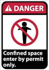 NMC - "Danger - Confined Space - Enter by Permit Only", 14" Long x 10" Wide, Pressure-Sensitive Vinyl Safety Sign - Rectangle, 0.004" Thick, Use for Accident Prevention - Eagle Tool & Supply