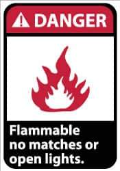 NMC - "Danger - Flammable - No Matches or Open Lights", 14" Long x 10" Wide, Pressure-Sensitive Vinyl Safety Sign - Rectangle, 0.004" Thick, Use for Hazardous Materials - Eagle Tool & Supply