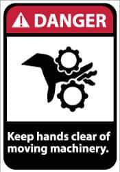 NMC - "Danger - Keep Hands Clear of Moving Machinery", 14" Long x 10" Wide, Pressure-Sensitive Vinyl Safety Sign - Rectangle, 0.004" Thick, Use for Accident Prevention - Eagle Tool & Supply