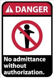 NMC - "Danger - No Admittance without Authorization", 14" Long x 10" Wide, Aluminum Safety Sign - Rectangle, 0.04" Thick, Use for Security & Admittance - Eagle Tool & Supply