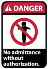 NMC - "Danger - No Admittance without Authorization", 14" Long x 10" Wide, Aluminum Safety Sign - Rectangle, 0.04" Thick, Use for Security & Admittance - Eagle Tool & Supply