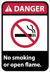 NMC - "Danger - No Smoking or Open Flame", 14" Long x 10" Wide, Rigid Plastic Safety Sign - Rectangle, 0.05" Thick, Use for Accident Prevention - Eagle Tool & Supply