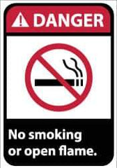 NMC - "Danger - No Smoking or Open Flame", 14" Long x 10" Wide, Pressure-Sensitive Vinyl Safety Sign - Rectangle, 0.004" Thick, Use for Accident Prevention - Eagle Tool & Supply