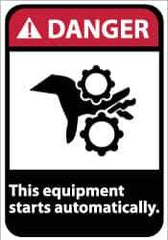 NMC - "Danger - This Equipment Starts Automatically", 14" Long x 10" Wide, Rigid Plastic Safety Sign - Rectangle, 0.05" Thick, Use for Accident Prevention - Eagle Tool & Supply