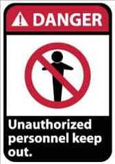 NMC - "Danger - Unauthorized Personnel - Keep Out", 14" Long x 10" Wide, Pressure-Sensitive Vinyl Safety Sign - Rectangle, 0.004" Thick, Use for Security & Admittance - Eagle Tool & Supply