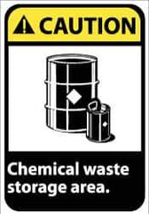 NMC - "Caution - Chemical Waste Storage Area", 14" Long x 10" Wide, Rigid Plastic Safety Sign - Rectangle, 0.05" Thick, Use for Hazardous Materials - Eagle Tool & Supply