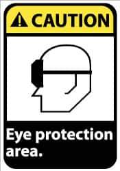 NMC - "Caution - Eye Protection Area", 14" Long x 10" Wide, Pressure-Sensitive Vinyl Safety Sign - Rectangle, 0.004" Thick, Use for Accident Prevention - Eagle Tool & Supply