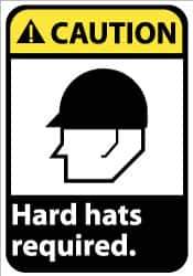 NMC - "Caution - Hard Hats Required", 14" Long x 10" Wide, Pressure-Sensitive Vinyl Safety Sign - Rectangle, 0.004" Thick, Use for Accident Prevention - Eagle Tool & Supply