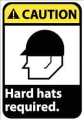 NMC - "Caution - Hard Hats Required", 14" Long x 10" Wide, Rigid Plastic Safety Sign - Rectangle, 0.05" Thick, Use for Accident Prevention - Eagle Tool & Supply