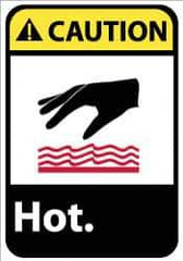 NMC - "Caution - Hot", 14" Long x 10" Wide, Pressure-Sensitive Vinyl Safety Sign - Rectangle, 0.004" Thick, Use for Hazardous Materials - Eagle Tool & Supply