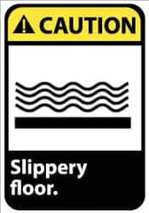 NMC - "Caution - Slippery Floor", 14" Long x 10" Wide, Pressure-Sensitive Vinyl Safety Sign - Rectangle, 0.004" Thick, Use for Accident Prevention - Eagle Tool & Supply