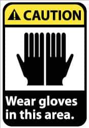 NMC - "Caution - Wear Gloves in This Area", 14" Long x 10" Wide, Pressure-Sensitive Vinyl Safety Sign - Rectangle, 0.004" Thick, Use for Accident Prevention - Eagle Tool & Supply