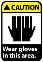 NMC - "Caution - Wear Gloves in This Area", 14" Long x 10" Wide, Rigid Plastic Safety Sign - Rectangle, 0.05" Thick, Use for Accident Prevention - Eagle Tool & Supply