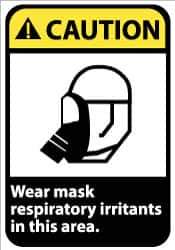 NMC - "Caution - Wear Mask - Respiratory Irritants in This Area", 14" Long x 10" Wide, Pressure-Sensitive Vinyl Safety Sign - Rectangle, 0.004" Thick, Use for Accident Prevention - Eagle Tool & Supply