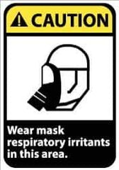 NMC - "Caution - Wear Mask - Respiratory Irritants in This Area", 14" Long x 10" Wide, Rigid Plastic Safety Sign - Rectangle, 0.05" Thick, Use for Accident Prevention - Eagle Tool & Supply