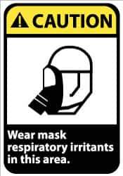 NMC - "Caution - Wear Mask - Respiratory Irritants in This Area", 14" Long x 10" Wide, Aluminum Safety Sign - Rectangle, 0.04" Thick, Use for Accident Prevention - Eagle Tool & Supply