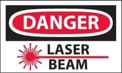 NMC - Accident Prevention Label, Header: DANGER - Legend: Danger - Laser Beam, English, Red, Black & White, 5" Long x 3" High, Sign Muscle Finish - Eagle Tool & Supply