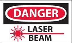 NMC - Accident Prevention Label, Header: DANGER - Legend: Danger - Laser Beam, English, Red, Black & White, 5" Long x 3" High, Sign Muscle Finish - Eagle Tool & Supply