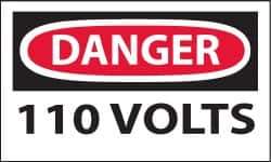 NMC - Accident Prevention Label, Header: DANGER - Legend: Danger - 110 Volts, English, Red, Black & White, 5" Long x 3" High, Sign Muscle Finish - Eagle Tool & Supply