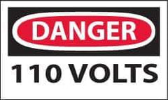 NMC - Accident Prevention Label, Header: DANGER - Legend: Danger - 110 Volts, English, Red, Black & White, 5" Long x 3" High, Sign Muscle Finish - Eagle Tool & Supply