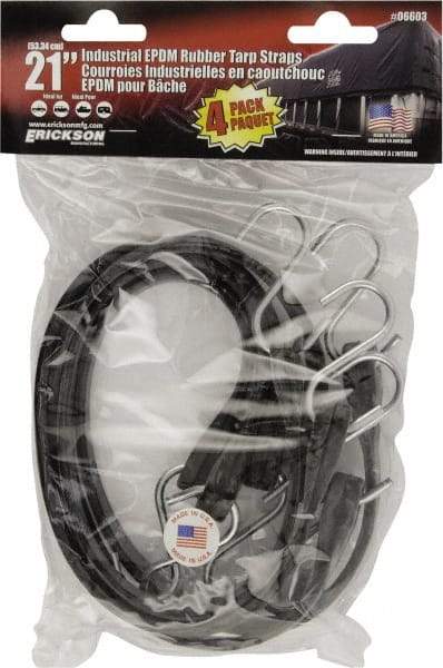 Erickson Manufacturing - Tarp Strap with S Hook - 21" OAL, Black - Eagle Tool & Supply