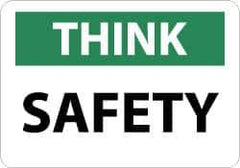 NMC - "Think - Safety", 10" Long x 14" Wide, Rigid Plastic Safety Sign - Rectangle, 0.05" Thick, Use for Accident Prevention - Eagle Tool & Supply