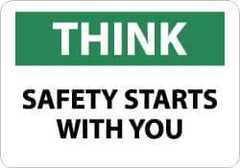 NMC - "Think - Safety Starts with You", 10" Long x 14" Wide, Rigid Plastic Safety Sign - Rectangle, 0.05" Thick, Use for Accident Prevention - Eagle Tool & Supply