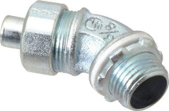 Cooper Crouse-Hinds - 3/8" Trade, Malleable Iron Threaded Angled Liquidtight Conduit Connector - Noninsulated - Eagle Tool & Supply