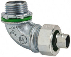 Cooper Crouse-Hinds - 3/8" Trade, Malleable Iron Threaded Angled Liquidtight Conduit Connector - Noninsulated - Eagle Tool & Supply