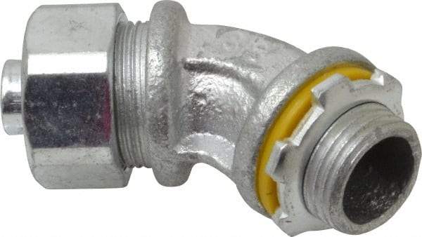 Cooper Crouse-Hinds - 3/8" Trade, Malleable Iron Threaded Angled Liquidtight Conduit Connector - Noninsulated - Eagle Tool & Supply