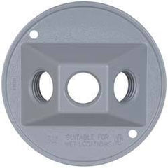 Cooper Crouse-Hinds - 3 Outlet, 1/2" Hole Diam, Powder Coat Finish, Round Noncorrosive Weatherproof Box Cover - 4-1/2" Wide x 9/16" High, Wet Locations, Aluminum, UL Listed - Eagle Tool & Supply