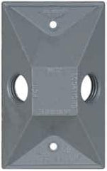 Cooper Crouse-Hinds - 2 Outlet, 1/2" Hole Diam, Powder Coat Finish, Rectangle Noncorrosive Weatherproof Box Cover - 4-5/8" Long x 2-7/8" Wide x 1-1/16" High, Wet Locations, Aluminum, UL Listed - Eagle Tool & Supply