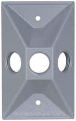 Cooper Crouse-Hinds - 3 Outlet, 1/2" Hole Diam, Powder Coat Finish, Rectangle Noncorrosive Weatherproof Box Cover - 4-5/8" Long x 2-7/8" Wide x 1-1/16" High, Wet Locations, Aluminum, UL Listed - Eagle Tool & Supply