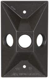 Cooper Crouse-Hinds - 3 Outlet, 1/2" Hole Diam, Powder Coat Finish, Rectangle Noncorrosive Weatherproof Box Cover - 4-5/8" Long x 2-7/8" Wide x 1-1/16" High, Wet Locations, Aluminum, UL Listed - Eagle Tool & Supply