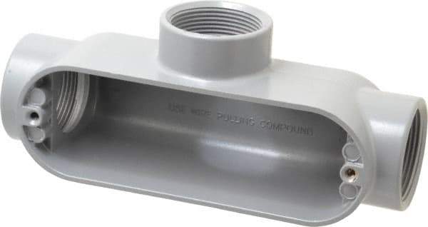 Cooper Crouse-Hinds - Form 5, T Body, 1-1/2" Trade, IMC, Rigid Aluminum Conduit Body - Oval/Rectangle, 8.45" OAL, 33.1 cc Capacity, Silver - Eagle Tool & Supply