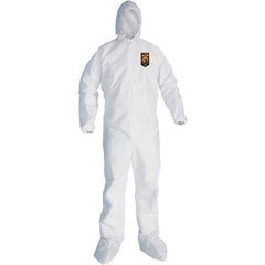 KleenGuard - Size XL SMS General Purpose Coveralls - White, Zipper Closure, Elastic Cuffs, with Boots, Serged Seams - Eagle Tool & Supply