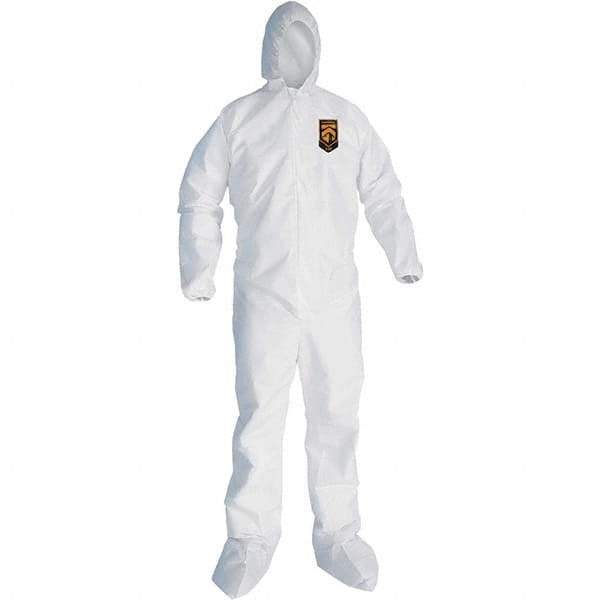 KleenGuard - Size 2XL SMS General Purpose Coveralls - White, Zipper Closure, Elastic Cuffs, with Boots, Serged Seams - Eagle Tool & Supply